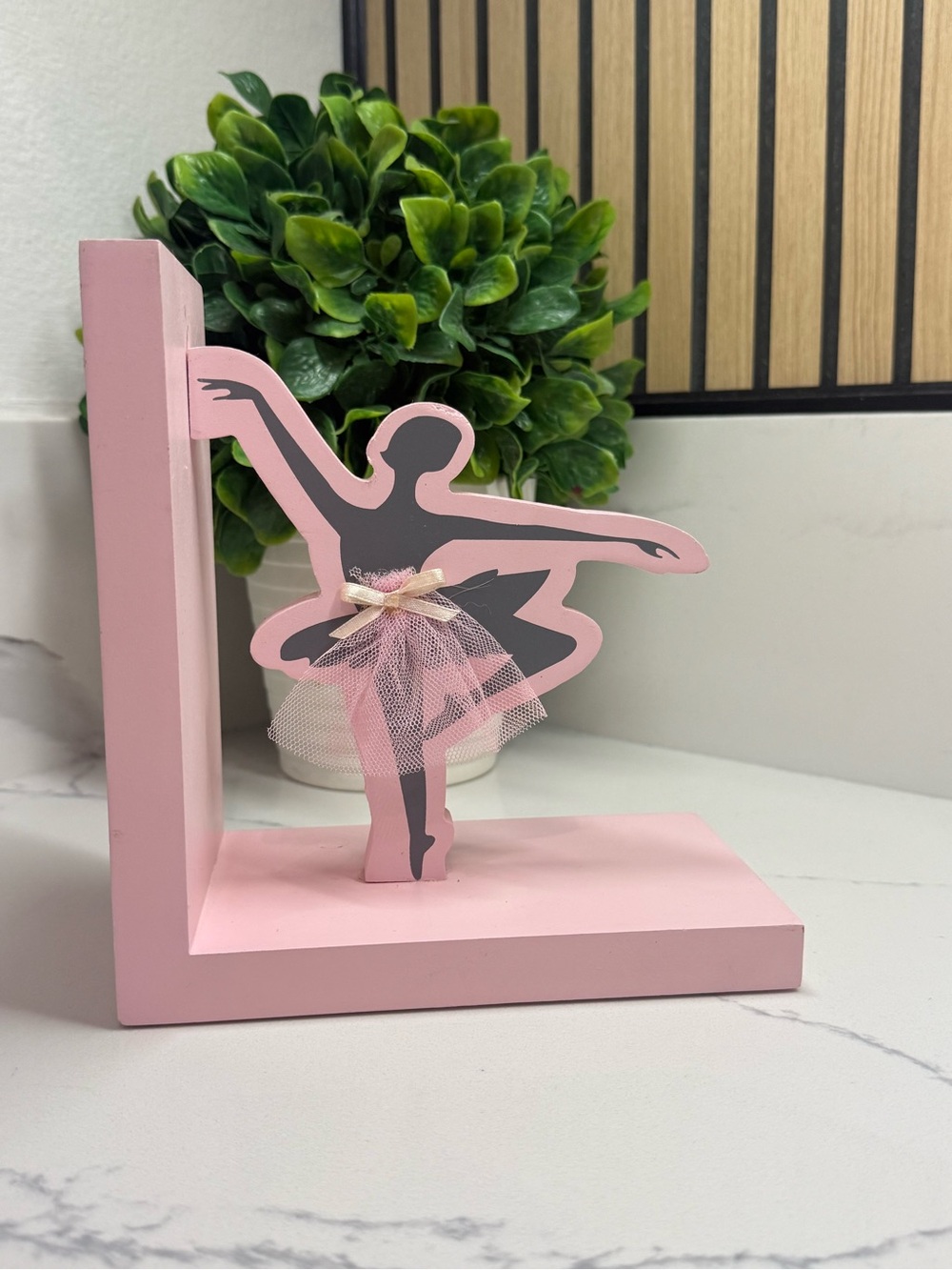 Pink Ballerina Wooden Book End